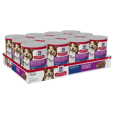 Hills Science Diet Savoury Stew With Beef And Vegetables 7+ Mature Senior Canned Wet Dog Food 363 grams x 12