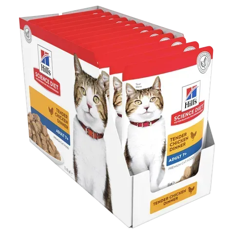 Hills Science Diet Senior 7 Plus Chicken Cat Food Pouches  -  85 grams x 12