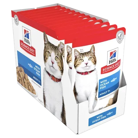 Hills Science Diet Senior 7 Plus Oceanfish Cat Food Pouches  -  85 grams x 12