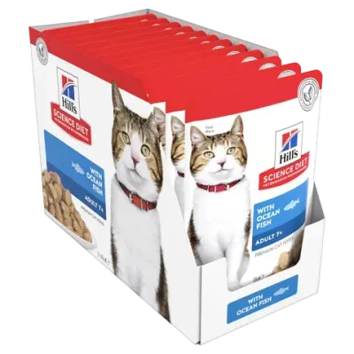 Hills Science Diet Senior 7 Plus Oceanfish Cat Food Pouches  -  85 grams x 12