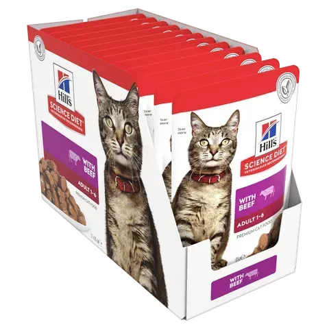 Hills Science Diet Adult Beef Pouches Wet Cat Food - 85 grams x 12