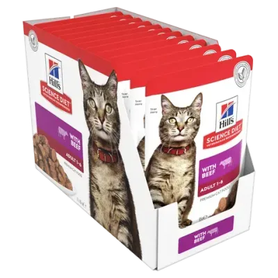 Hills Science Diet Adult Beef Pouches Wet Cat Food - 85 grams x 12