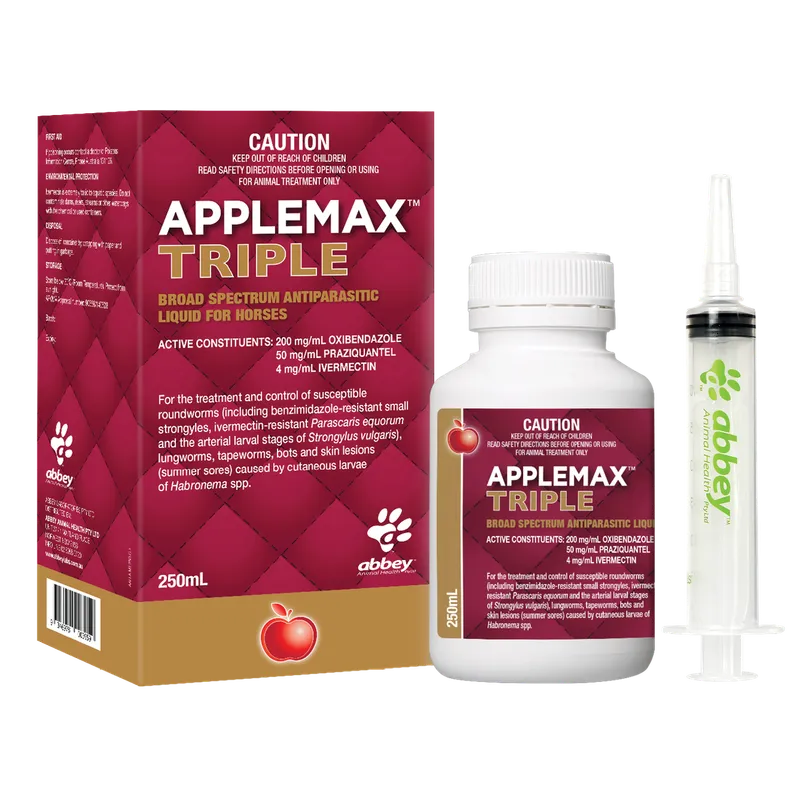 Abbey Applemax Triple Broad Spectrum Antiparasitic Liquid for Horses - 250 mL