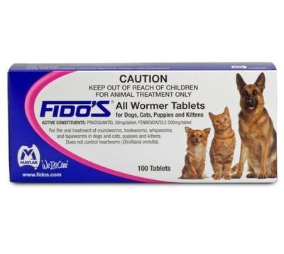 Fidos All Wormer Tablets For Dogs Puppies Cats and Kittens 1 kg - 10 kg  -  96 Tablet Pack
