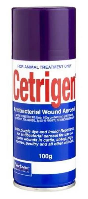 Virbac Cetrigen Aerosol  antibacterial wound spray for animals   - 100 grams