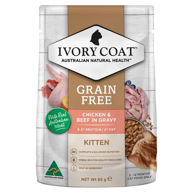 Ivory Coat Kitten Wet Chicken Beef  12 x 85 grams