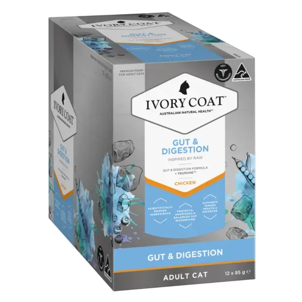 Ivory Coat Raw Adult Gut And Digestion Wet Cat Food  -  12 x 85 grams