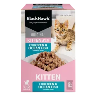 Black Hawk Original Kitten Food Chicken Oceanfish in Gravy   -   85 grams x 12