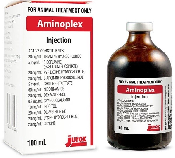 Jurox Aminoplex Injection - Vitamin & Amino Acid Supplement for Horses, Cattle, Dogs & Cats  -  100 ml
