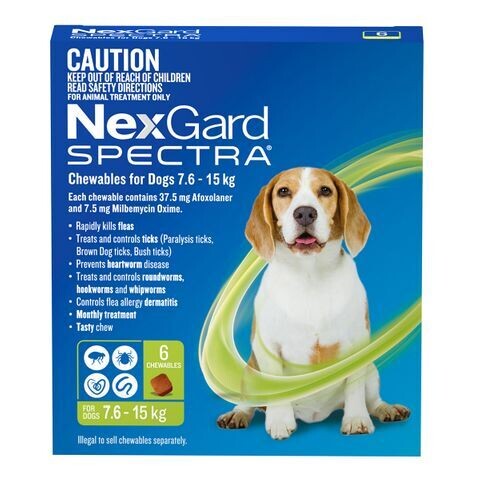 NexGard Spectra for Dogs – All-in-One Flea, Tick & Worm Treatment    7.6 kg - 15 kg  -  6 pack