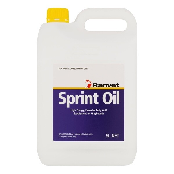 Ranvet Sprint Oil – High-Energy Omega Fat Supplement for Greyhounds  -   5 litres