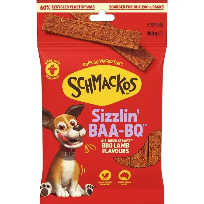 Schmackos Strapz BBQ Lamb Dog Treats  -  200 grams