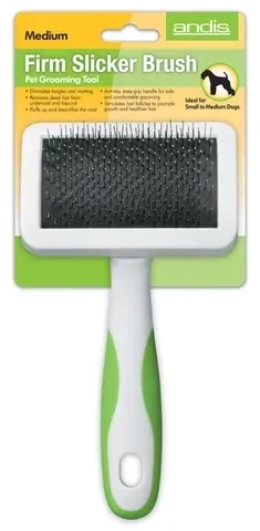 Andis Firm Slicker Brush Medium White & Lime Green  Dog Grooming Brush
