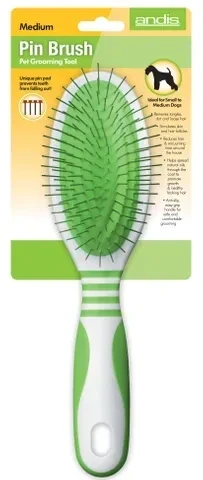 Andis Pin Brush Medium White & Lime Green  Dog Grooming Brush