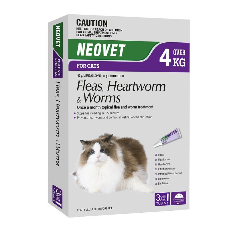 Neovet for Cats Over 4 kg  – Flea, Heartworm & Worm Treatment Monthly Spot-On  -  6 pack