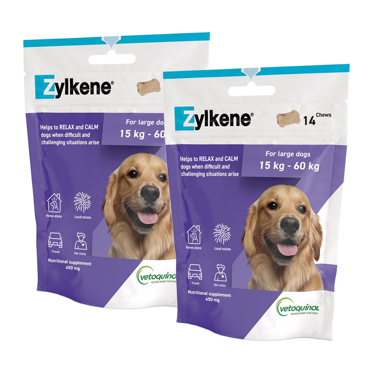Zylkene Calming Nutritional Supplement Chews For Large Dogs 15 kg - 60 kg - 450 mg  -  30 Capsules