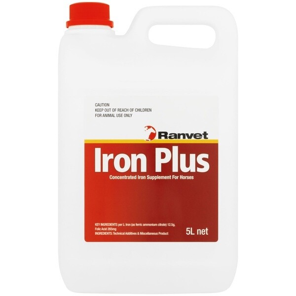 Ranvet Iron Plus with Folic Acid for Horses Liquid Iron Supplement for Performance & Blood Health  -  5 litres