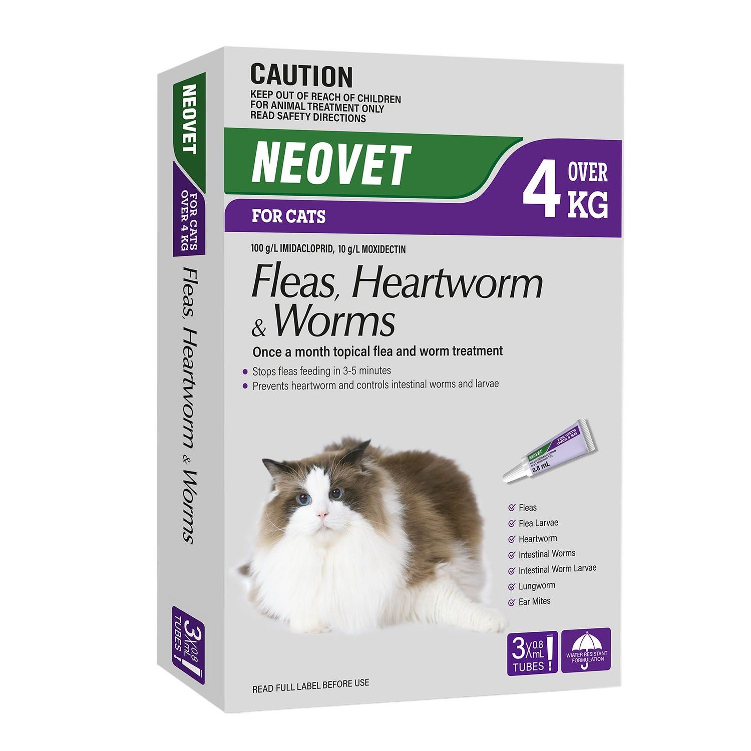 Neovet for Cats Over 4 kg – Flea, Heartworm & Worm Treatment Monthly Spot-On  -  3 Pack