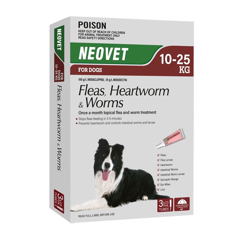 Neovet for Dogs 10–25kg  – Flea, Worm & Heartworm Treatment Monthly Spot-On -  3 Pack