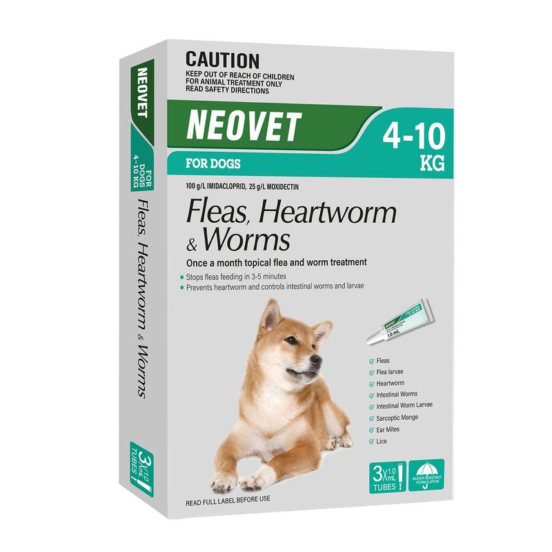 Neovet for Dogs 4–10kg – Flea, Worm & Heartworm Treatment Monthly Spot-On -  3 pack