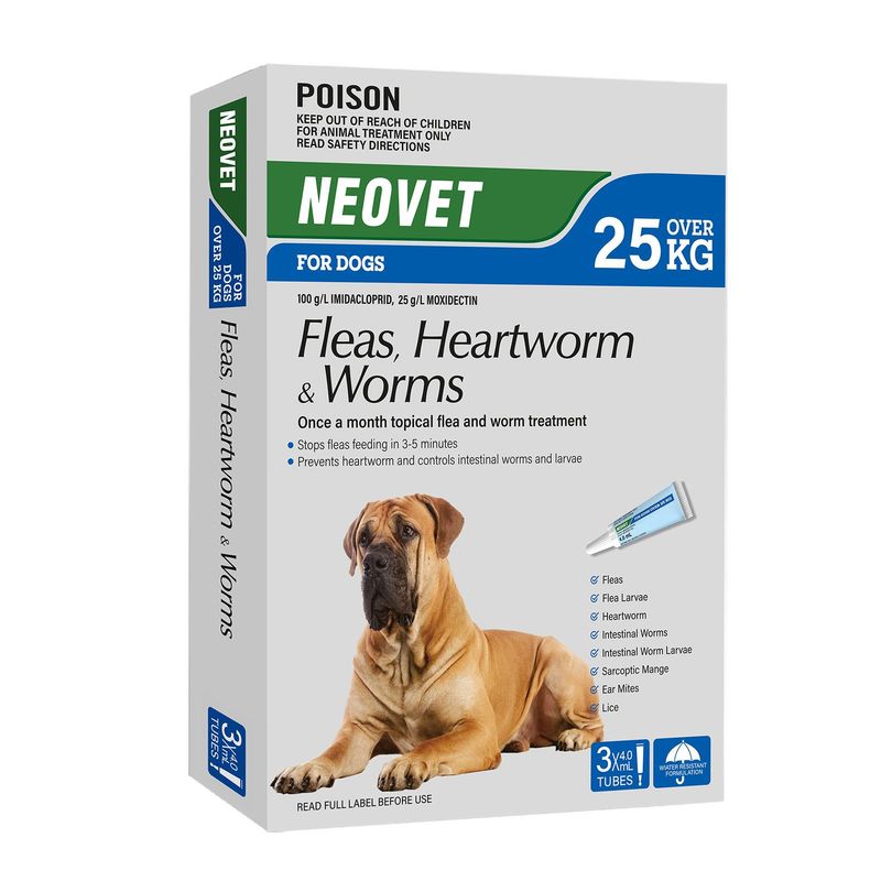 Neovet for Dogs Over 25kg – Flea, Worm & Heartworm Treatment Monthly Spot-On -  3 pack