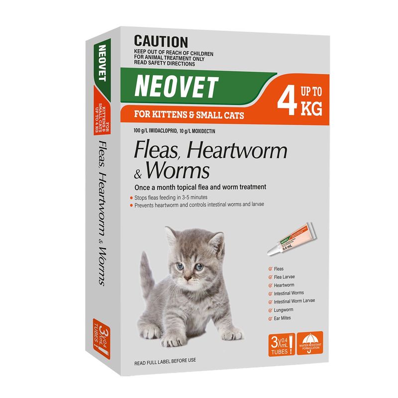 Neovet for Kittens & Small Cats Up to 4 kg  – Flea, Worm & Heartworm Treatment  - 3 pack