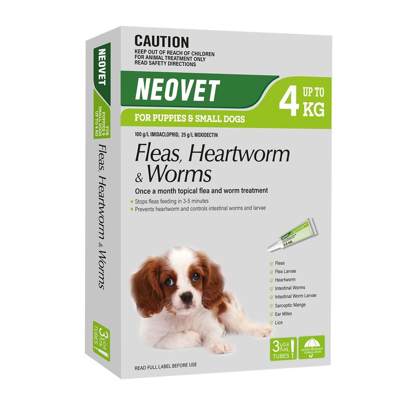 Neovet for Puppies & Small Dogs Up to 4kg  – Flea, Worm & Heartworm Treatment- 3 pack