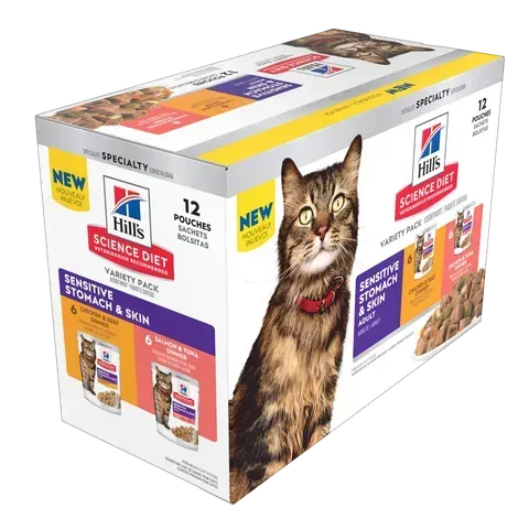 Hills Science Diet Adult Sensitive Skin & Stomach Variety Pack Pouches  - 12 x 80 grams