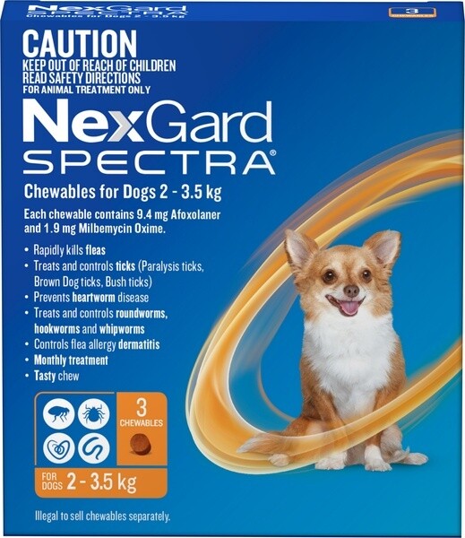 NexGard Spectra for Dogs – All-in-One Flea, Tick & Worm Treatment    2-3 kg - 5 kg  -  3 pack