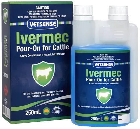 Vetsense Ivermec Pour-On for Cattle Ivermectin Wormer & Parasite Control  -  250 ml