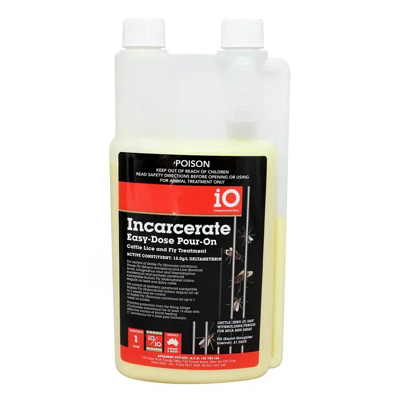 iO Incarcerate Pour-On Lice & Fly Treatment for Cattle & Horses  -  1 litre