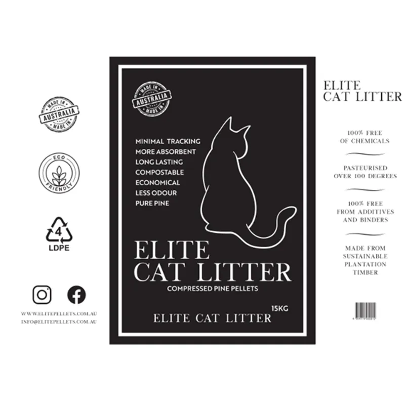 Elite Pelletized Pine Cat Litter 15kg – Natural Odour Control Wood Pellets Cat Litter