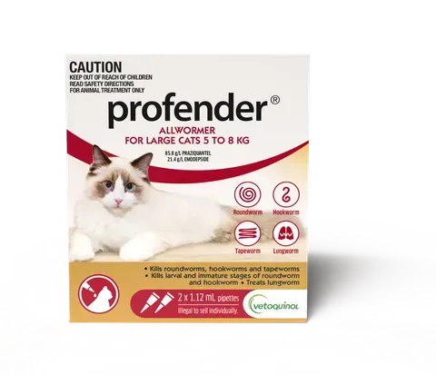 Profender Cat Wormer 5 kg–8 kg -  2 Pipettes  Easy Spot-On Treatment