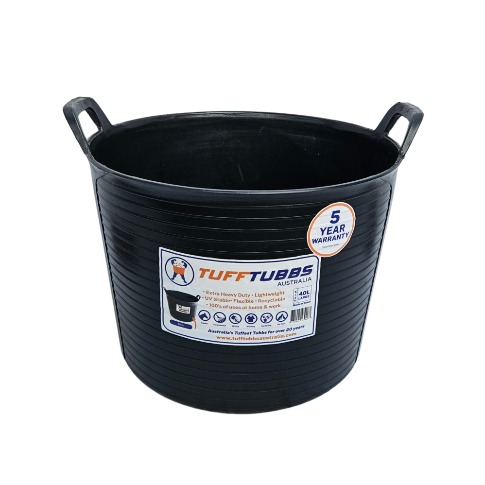 Tuff Tubbs Bucket Black - Heavy Duty Flexible Feed & Water Bucket - 40 litres Tuff Tubbs Bucket Black - Heavy Duty Flexible Feed & Water Bucket - 40 litres