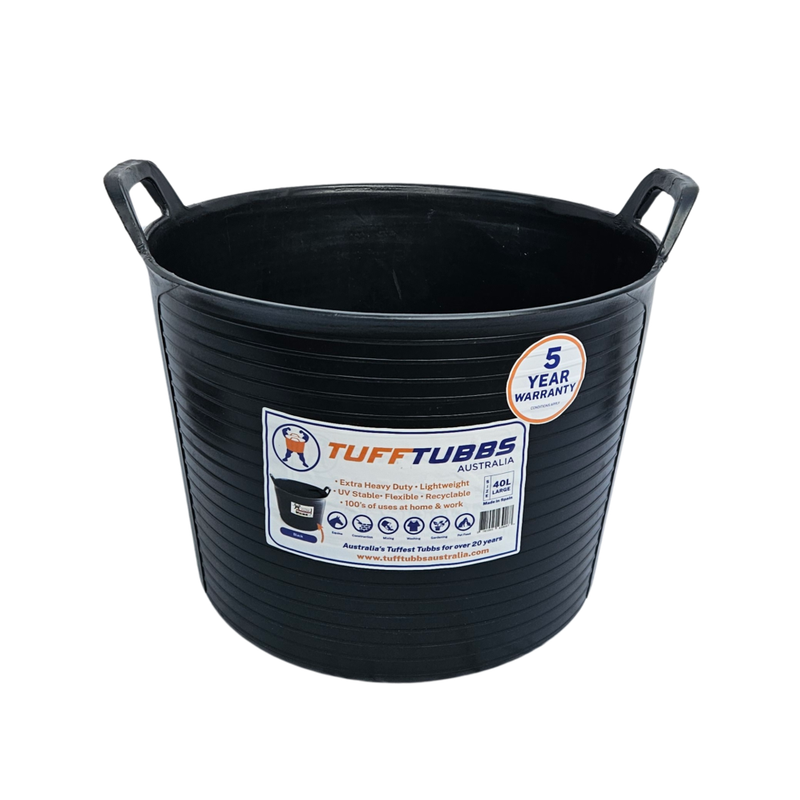 Tuff Tubbs Bucket Black - Heavy Duty Flexible Feed & Water Bucket   -  40 litres