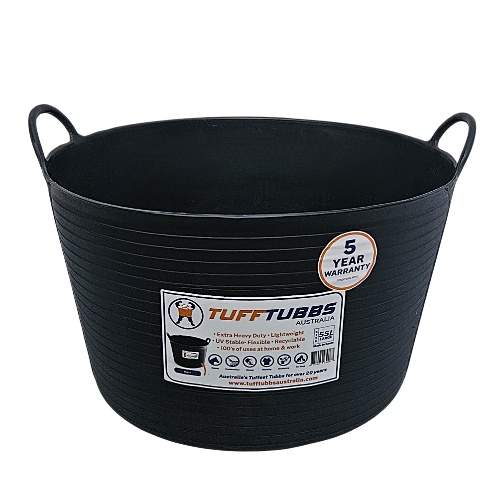 Tuff Tubbs Bucket Black - Heavy Duty Flexible Feed & Water Bucket - 55 litres Tuff Tubbs Bucket Black - Heavy Duty Flexible Feed & Water Bucket - 55 litres