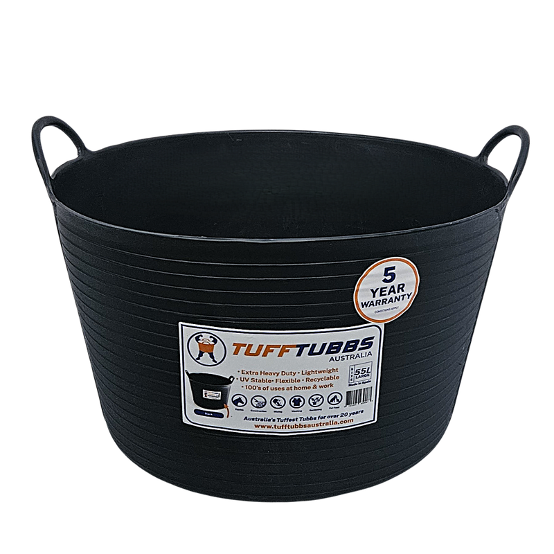 Tuff Tubbs Bucket Black - Heavy Duty Flexible Feed & Water Bucket   -  55 litres