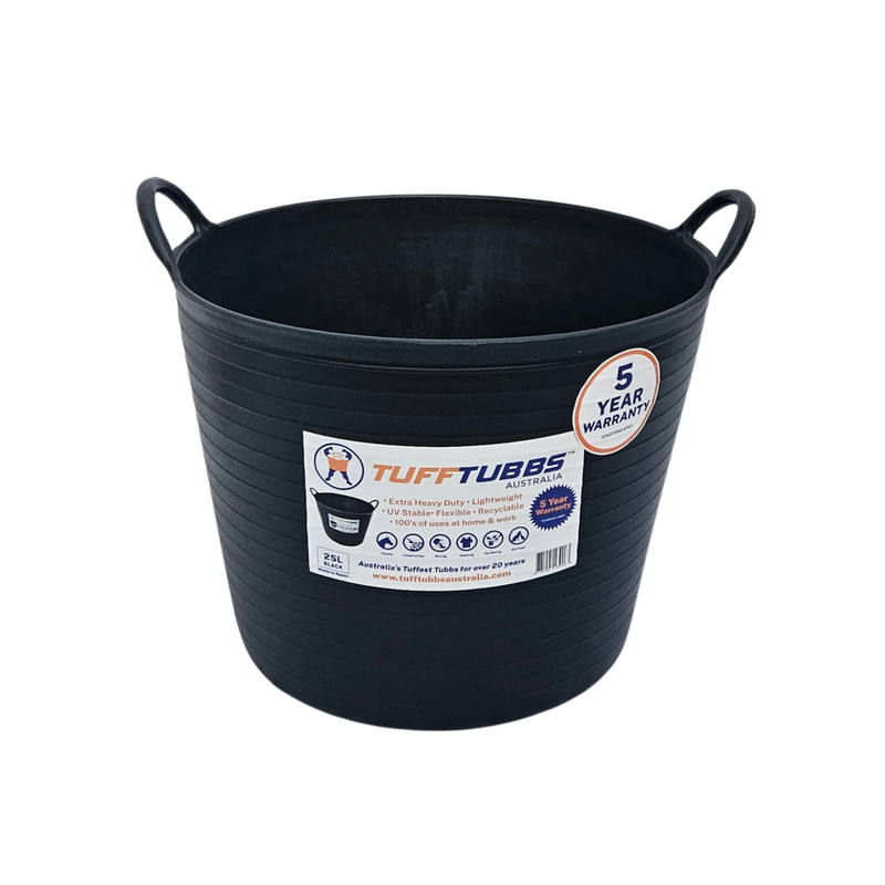 Tuff Tubbs Bucket Black - Heavy Duty Flexible Feed & Water Bucket   -  25 litres