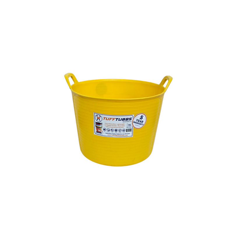 Tuff Tubbs Bucket Yellow - Heavy Duty Flexible Feed & Water Bucket   -  40 litres