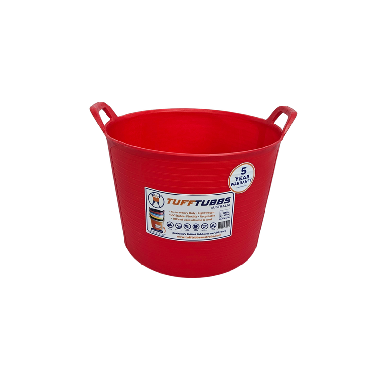 Tuff Tubbs Bucket Red - Heavy Duty Flexible Feed & Water Bucket   -  40 litres
