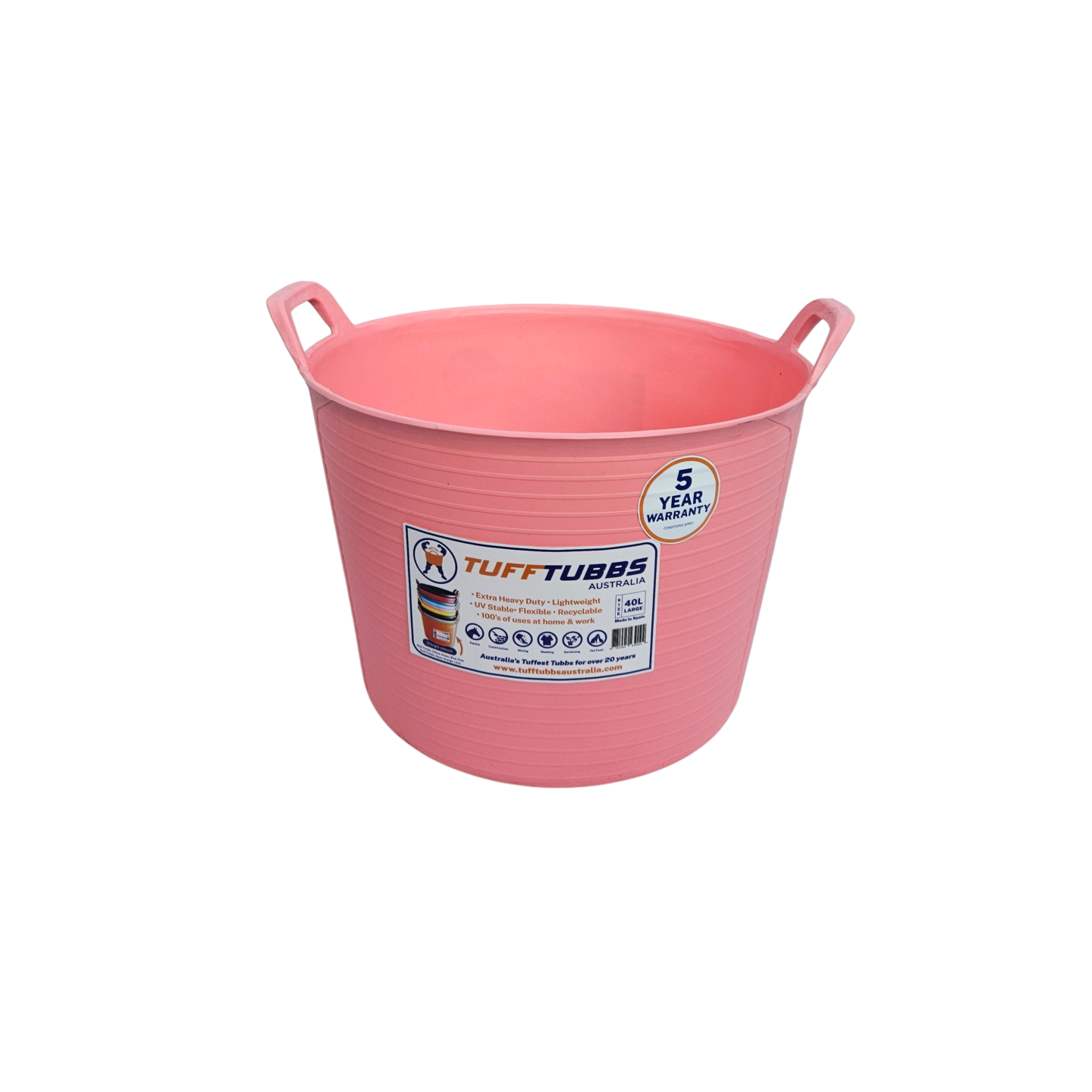 Tuff Tubbs Bucket Light Pink - Heavy Duty Flexible Feed & Water Bucket   -  40 litres
