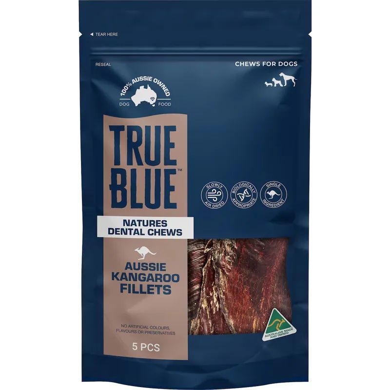 True Blue Aussie Kangaroo Fillets Natural Australian Kangaroo Dog Treats  -  5 pack