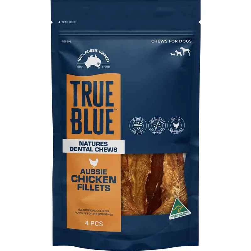 True Blue Aussie Chicken Fillets Natural Australian Chicken Dog Treats  -  4 pack