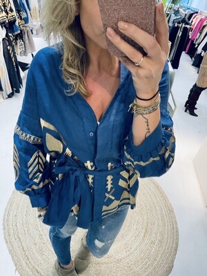 Greek Archaic Kori Blouse feather long sleeve blauw S23K-250059