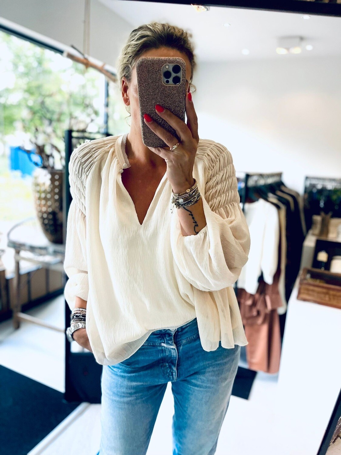 Dante 6 Aubrey smocked Blouse offwhite 233141