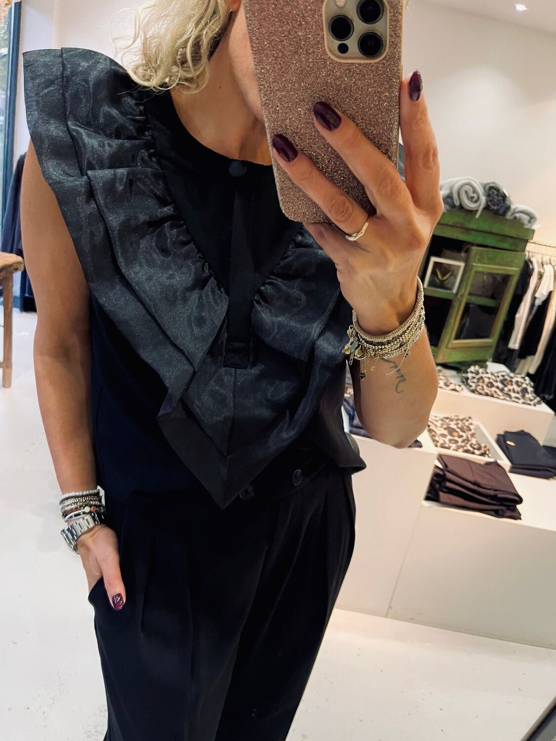 Co&#39;couture Bethany Frill Top zwart 35344
