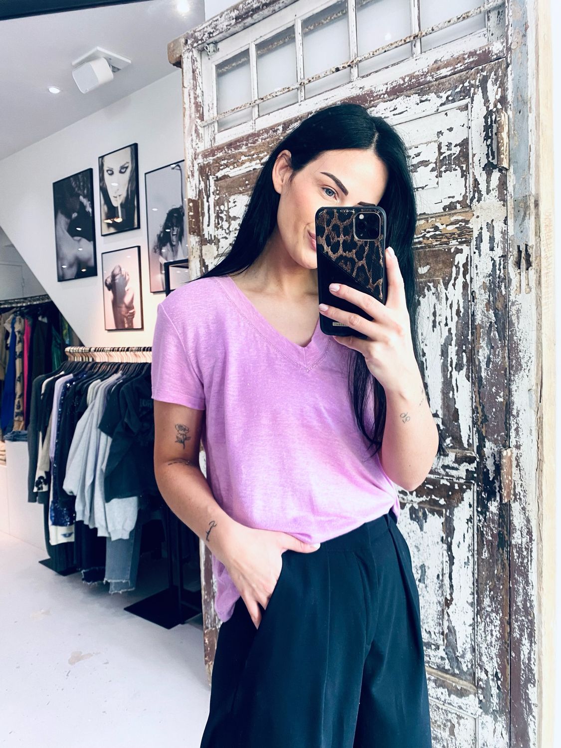 Essentiel Antwerp linnen t-shirt lila FARGO