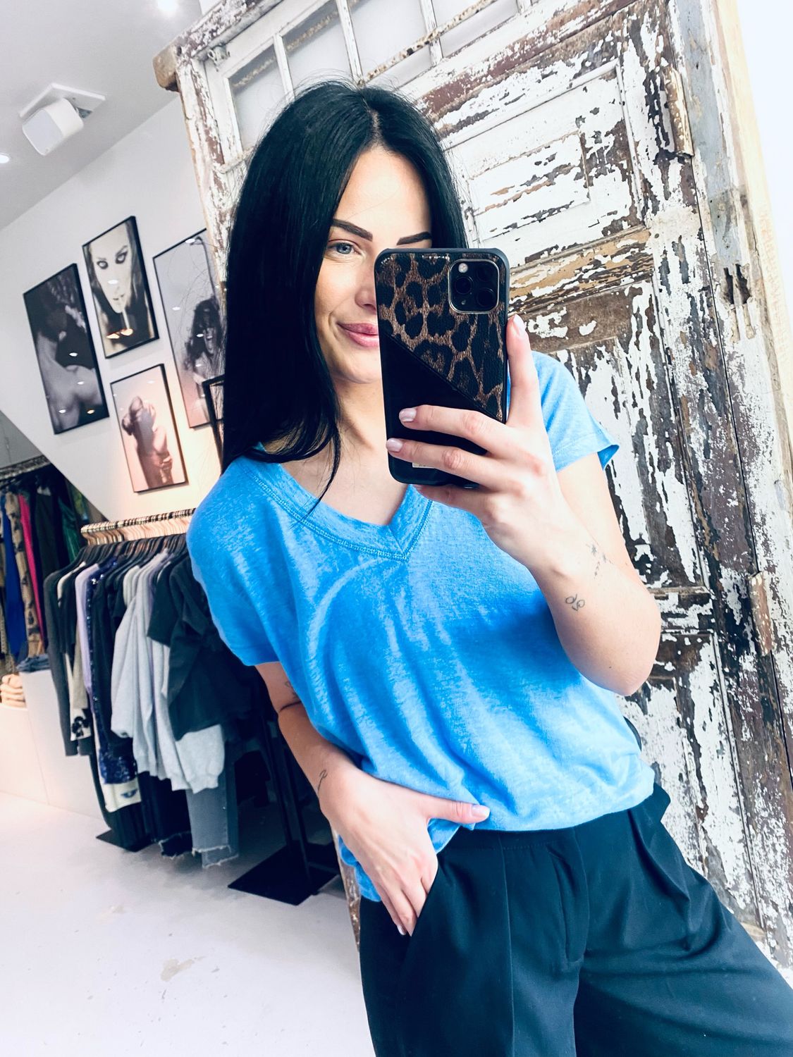 Essentiel Antwerp linnen t-shirt blauw FARGO