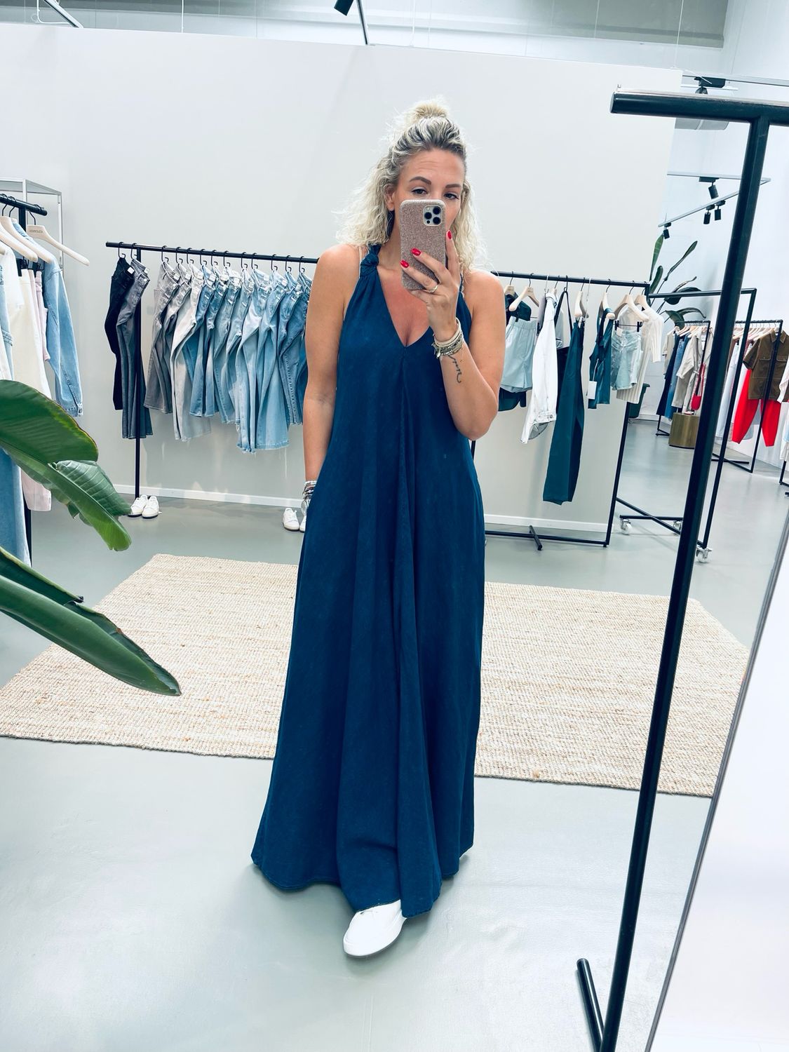 Closed maxi dress knotted straps d.blauw C98692-190-27