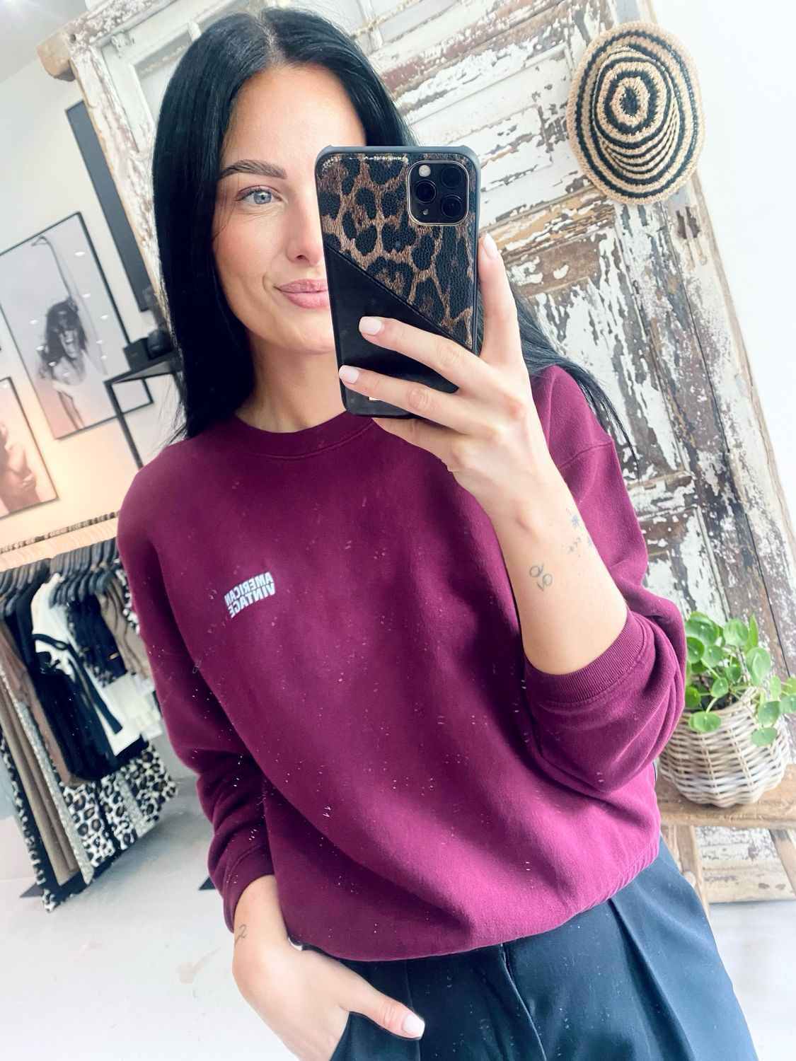 American Vintage SWEAT ML COL ROND BORDEAUX VINTAGE IZU03AH24